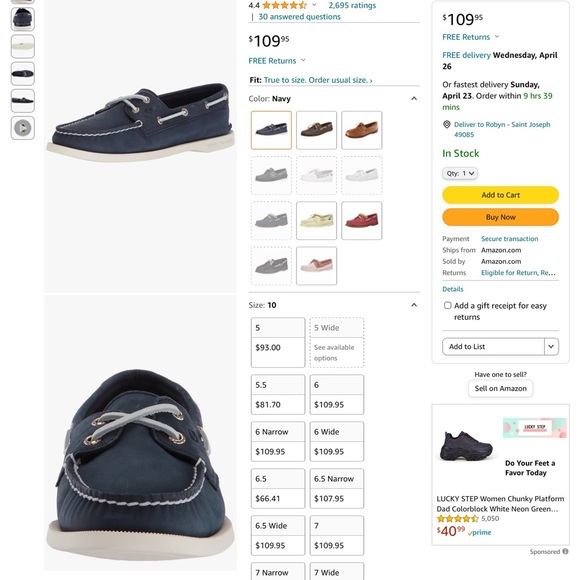 NIB Sperry top siders Size10 navy blue - Picture 5 of 6